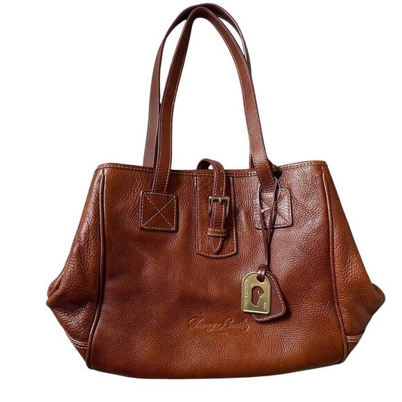 Vintage Dooney & Bourke Pebbled Leather Shoulder Bag | Expandable Brass Hardware - Picture 1 of 16